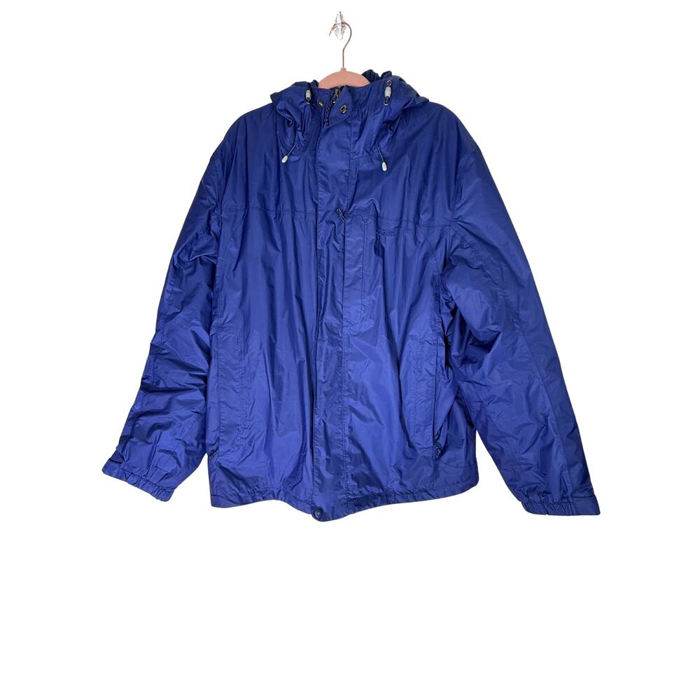 LL Bean Blue Fleece Lined Insulated Hooded Zipper Up Utility Rain Coat Size XL